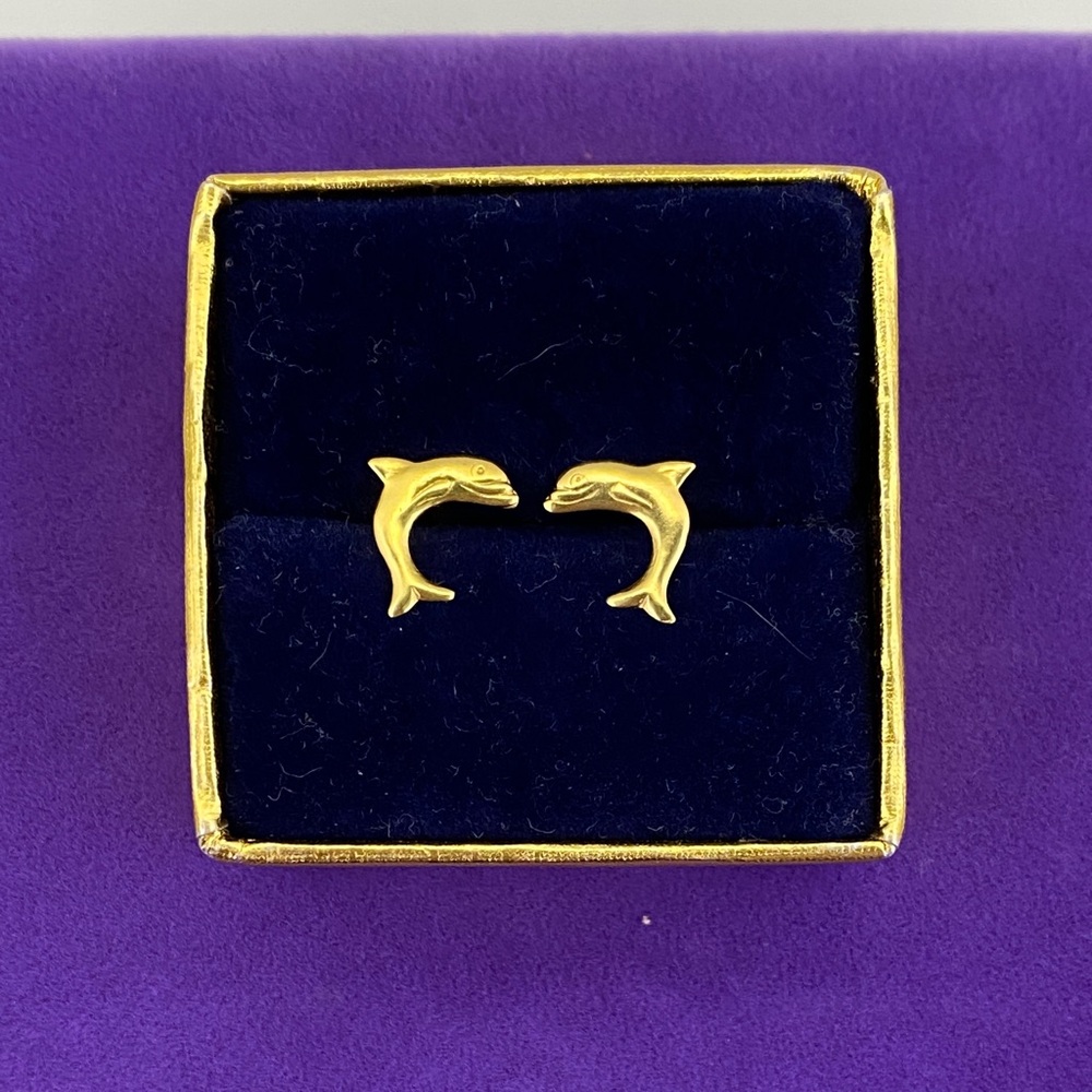 💛 Classic Gold Plated Dolphin Stud Earrings | Mermaidcore Coastal Jewelry